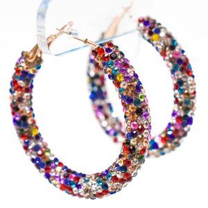 1.75" Multicolor Pave Wrap Rhinestone Hoop Earring